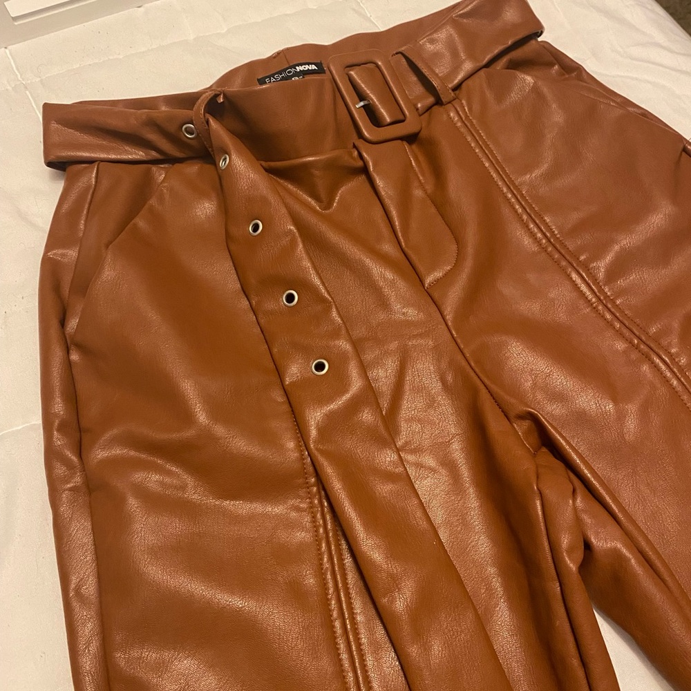 Faux Leather Ankle Cropped Trousers